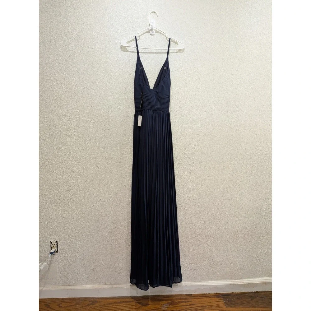 NWT Lulus Depths of My Love Navy Maxi Dress XL V Neck Cross back Formal Prom - Picture 5 of 14